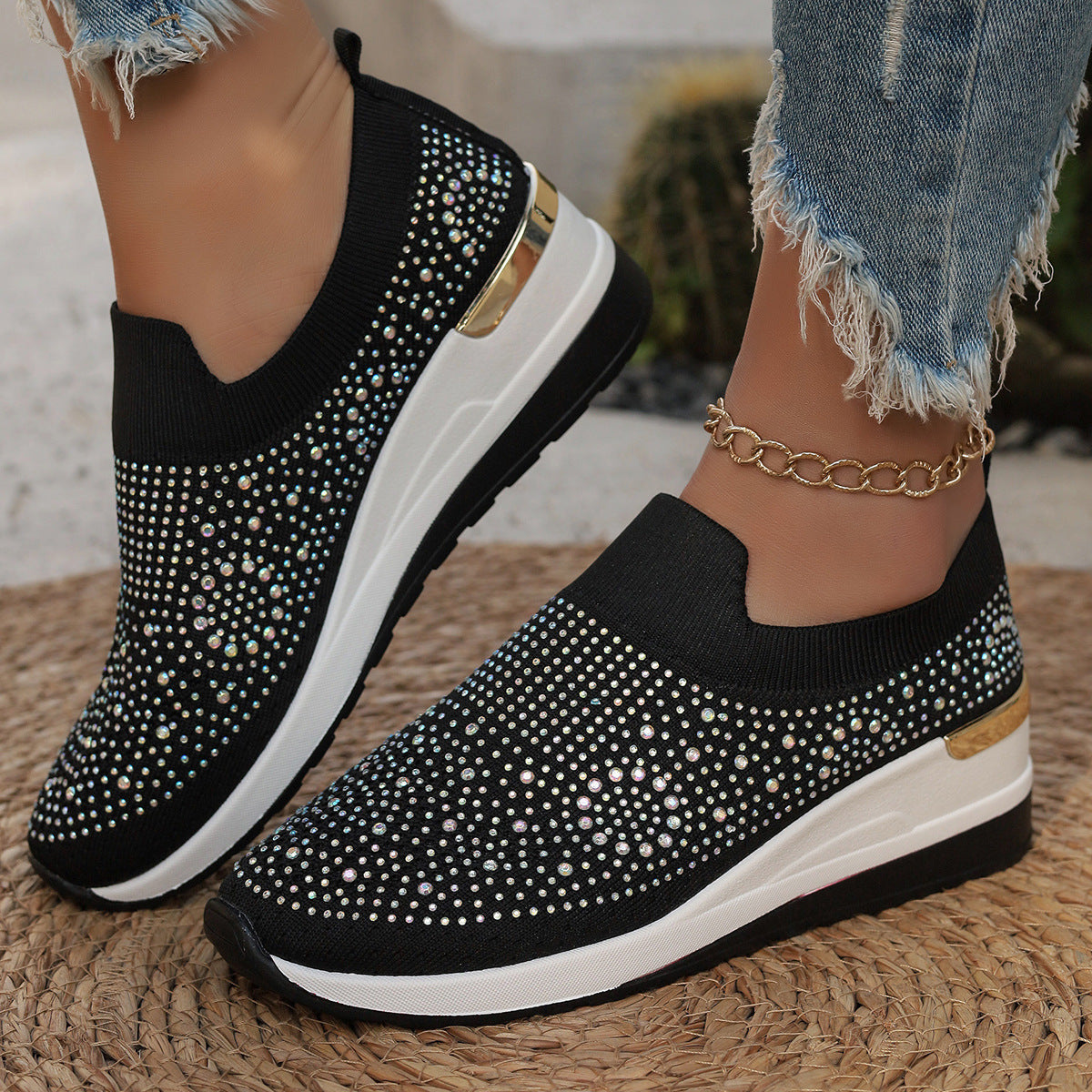 Damen Glitzernde Slip-On Sneakers mit gepolsterter Sohle R&B