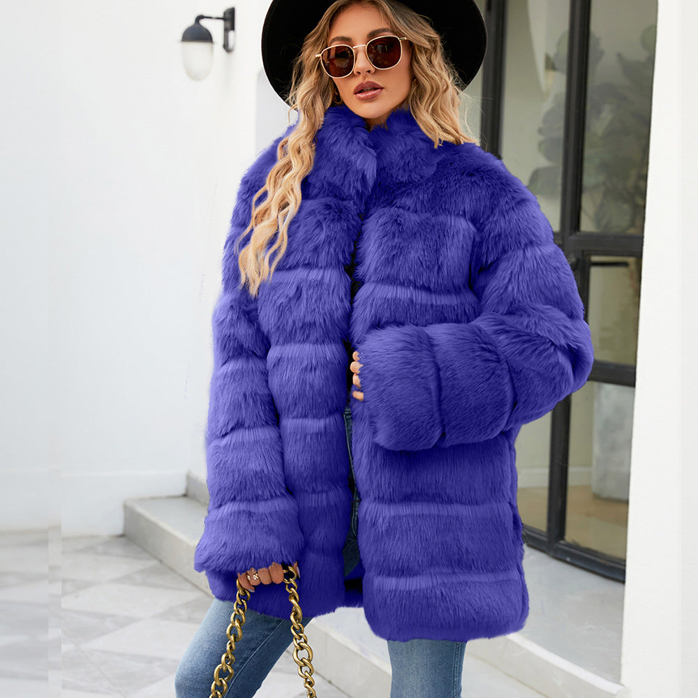 Damen Luxuriöse Kunstpelzjacke mit lockeren Ärmeln und voluminösem Schnitt R&B