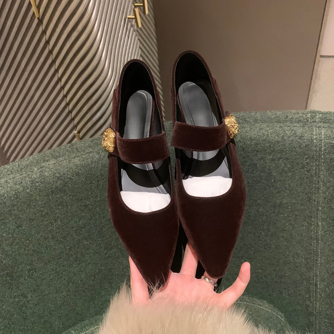 Damen Mary Jane Pumps mit elegantem Riemen und schickem Gold-Detail R&B