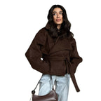 Damen Kuschelige Wolljacke mit weitem Schnitt und Taillengürtel R&B