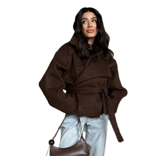 Damen Kuschelige Wolljacke mit weitem Schnitt und Taillengürtel R&B