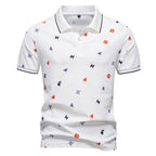 Herren nan legeres kurzärmeliges Piqué-Poloshirt mit geometrischem Allover-Print, Kentkragen und kontrastbesatz R&B