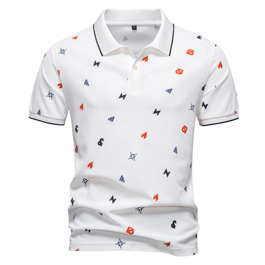 Herren nan legeres kurzärmeliges Piqué-Poloshirt mit geometrischem Allover-Print, Kentkragen und kontrastbesatz R&B