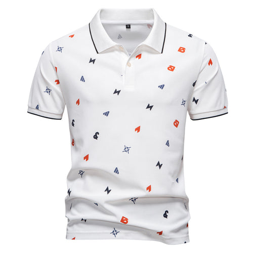 Herren nan legeres kurzärmeliges Piqué-Poloshirt mit geometrischem Allover-Print, Kentkragen und kontrastbesatz R&B