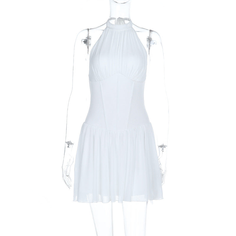 Damen verspieltes Halterkleid mit fließendem Rock R&B