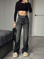 Damen High-Waist Jeans mit Leopardenmuster R&B