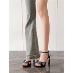 Damen elegante High Heel Sandalen mit zierlichem Schleifendetail R&B