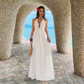 Damen Maxi-Urlaubs- und Strandkleid mit tiefem V-Ausschnitt und Rückenlöcher R&B