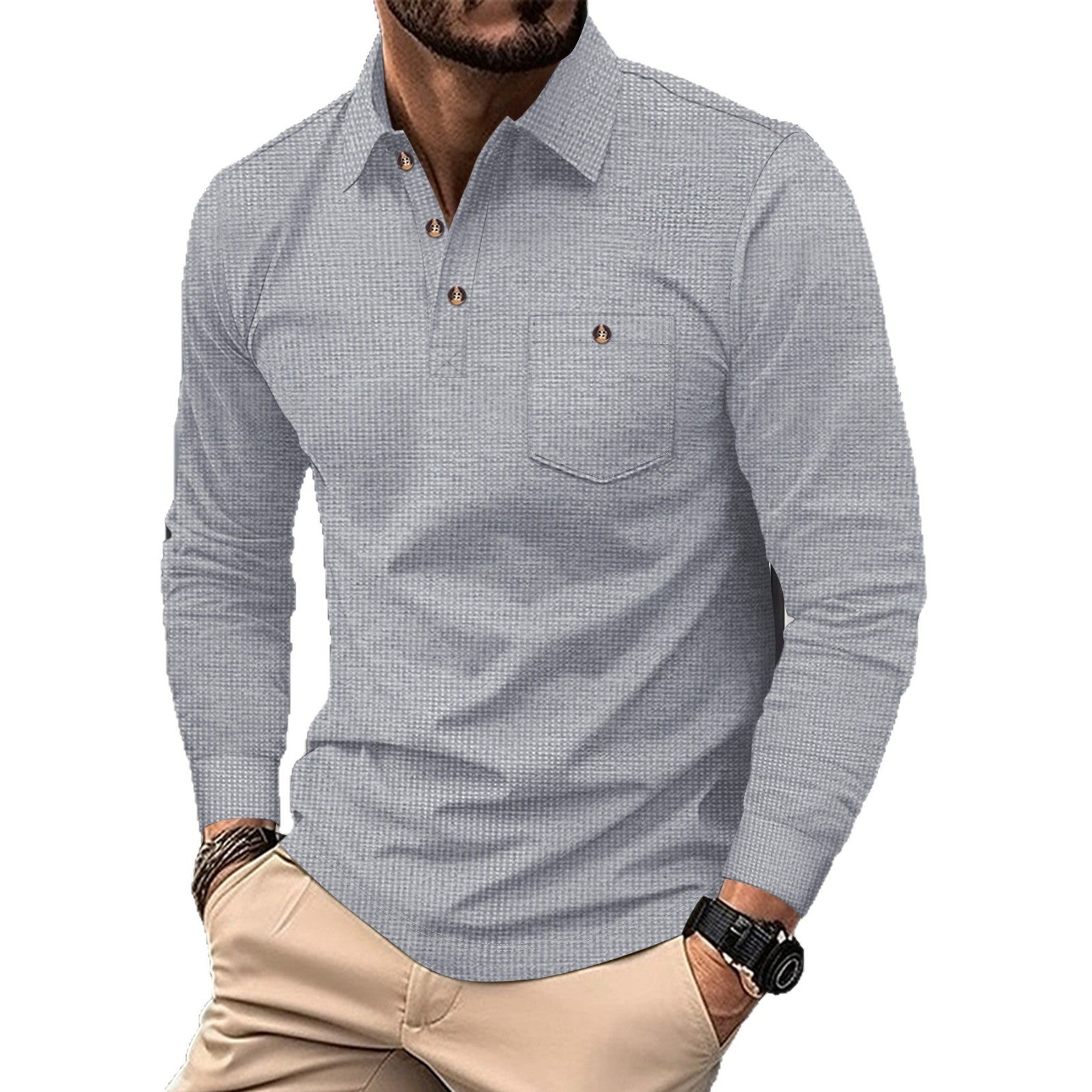 Herren Langarmhemd mit modischem Design und praktischem Brusttaschen R&B