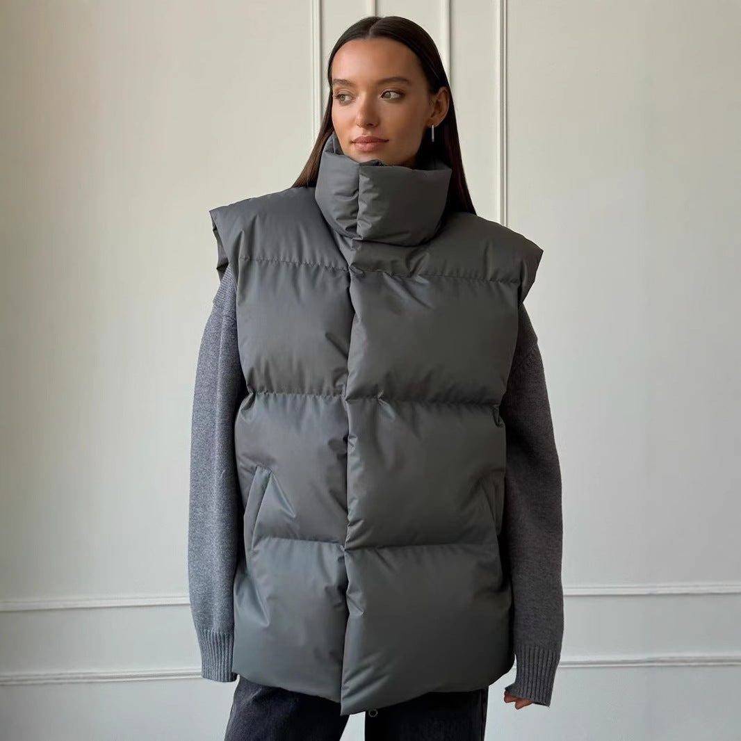 Damen Steppweste mit hohem Kragen und Taschen R&B