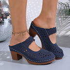 Damen modische Plateau-Pantoletten mit elegantem Cut-Out-Design und rutschfester Sohle R&B