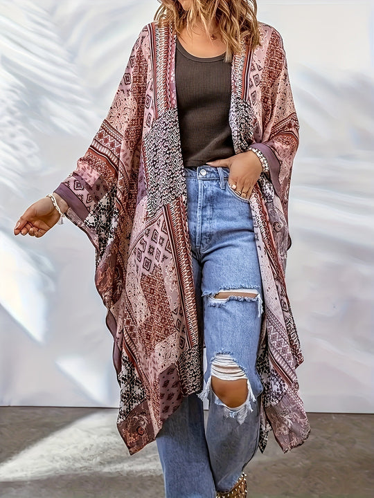 Damen Lässige Kimono-Jacke mit buntem Muster und weitem Schnitt R&B