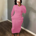 Damen Figurbetontes Rippkleid mit langem Arm und eleganter Silhouette R&B