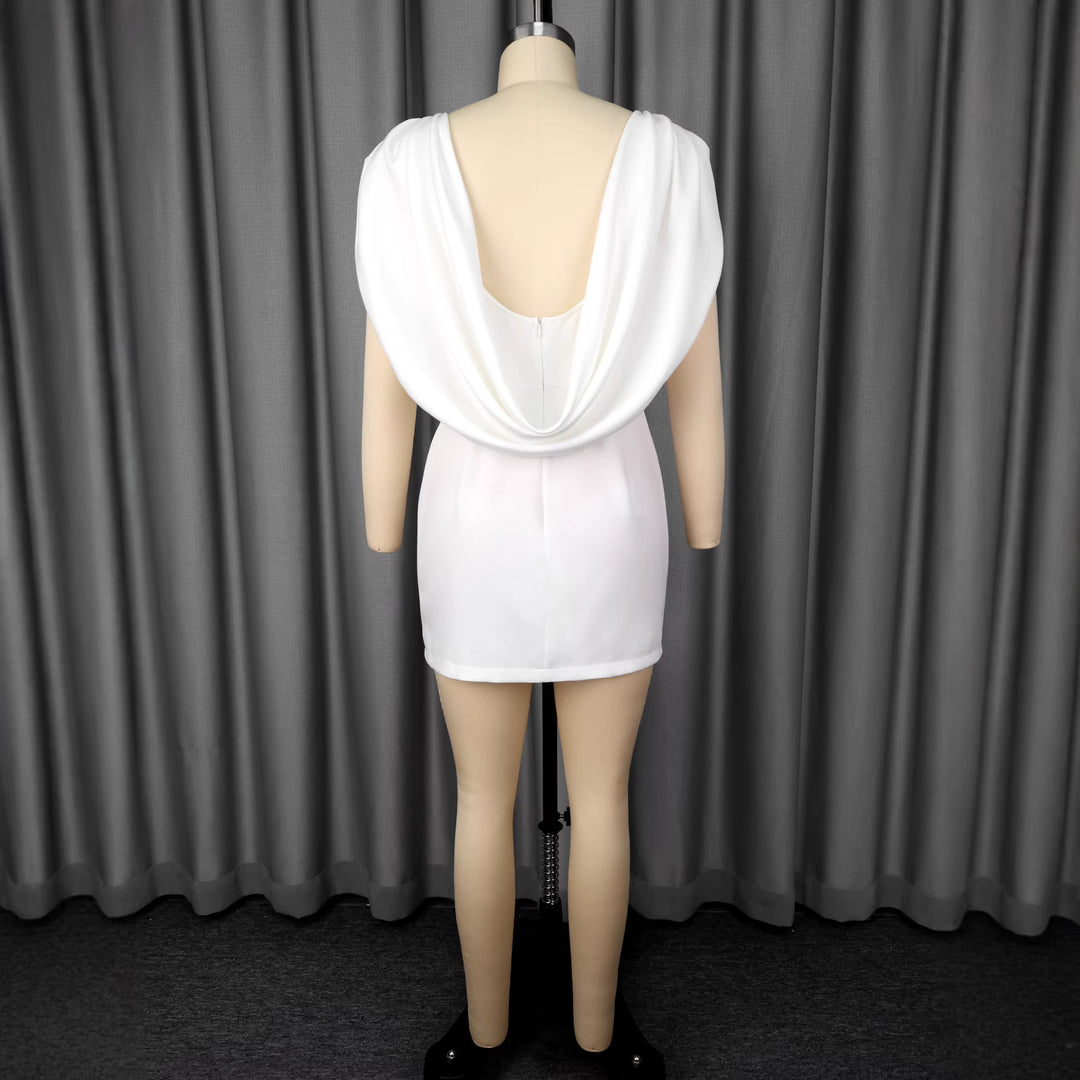 Damen Wickelkleid mit voluminösem Kragen und schimmerndem Finish R&B