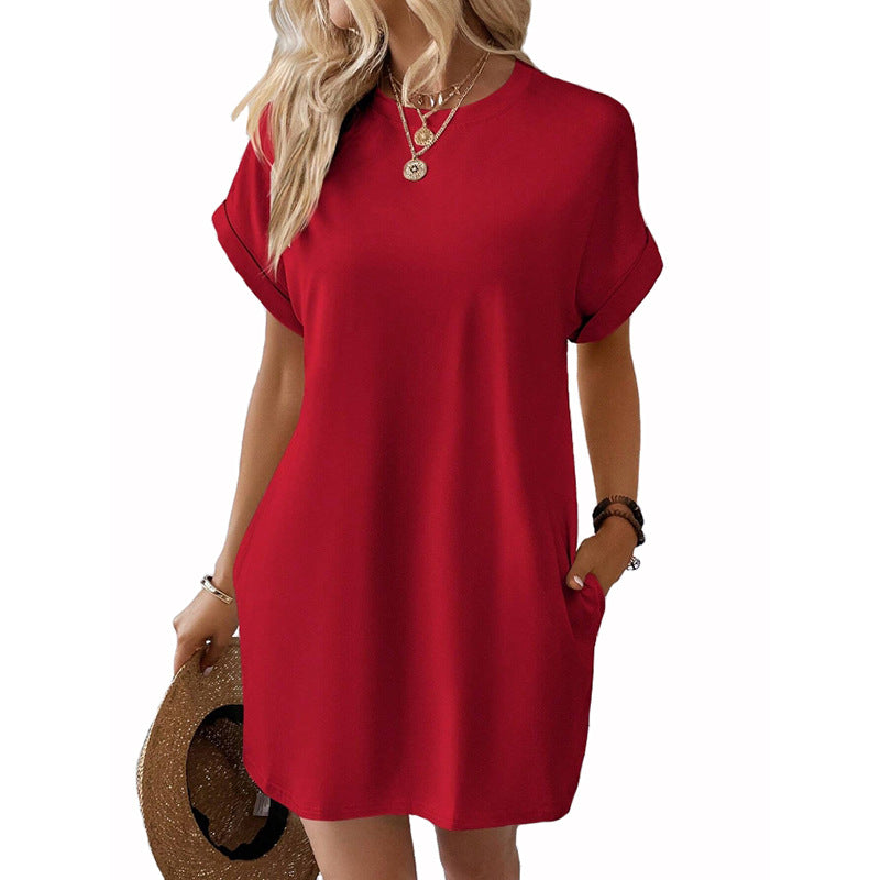 Damen Lockeres T-Shirt-Kleid mit praktischen Taschen und lässigem Design R&B