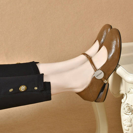Damen elegante Mary Jane Ballerinas mit herausnehmbarem Fußbett und komfortablem Blockabsatz R&B