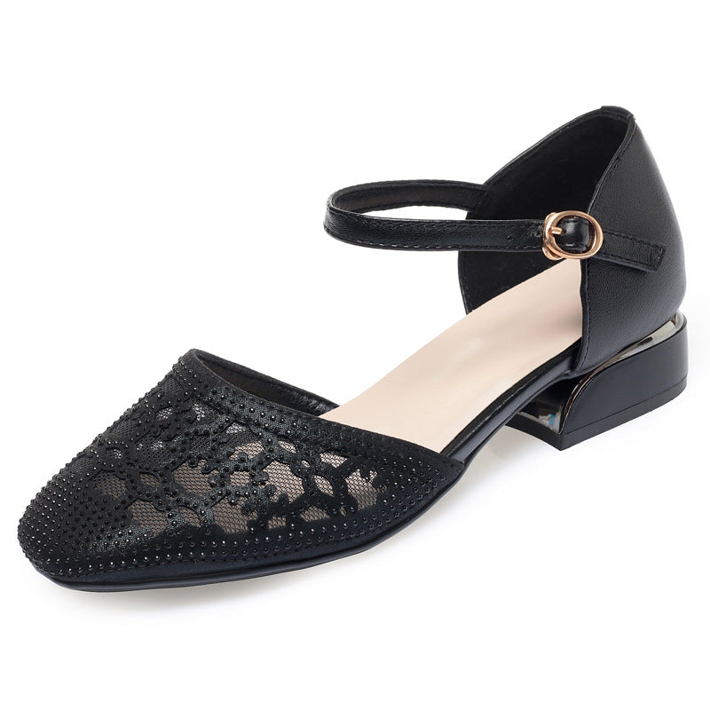 Damen Elegante Riemchen-Ballerinas mit glitzerndem Schmuckdetail und verstellbarem Riemen R&B