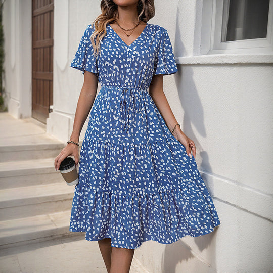 Damen Midikleid mit verspieltem Rüschendesign und taillierter Taille R&B