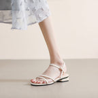 Damen Elegante Fußbett-Sandalen mit dünnen Riemen und modischem Blockabsatz