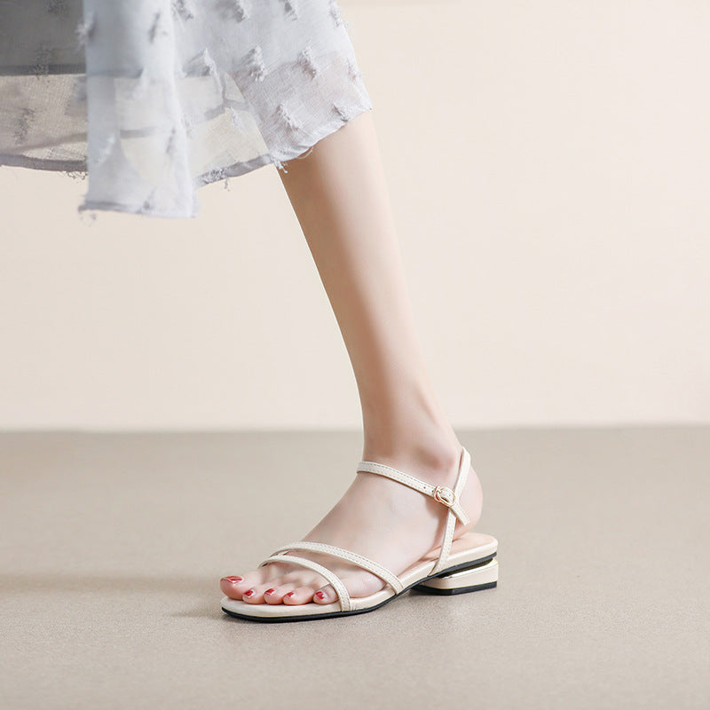Damen Elegante Fußbett-Sandalen mit dünnen Riemen und modischem Blockabsatz