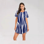 Damen Kurzarm Kleid mit auffälligem Streifenmuster und bequemem Schnitt R&B