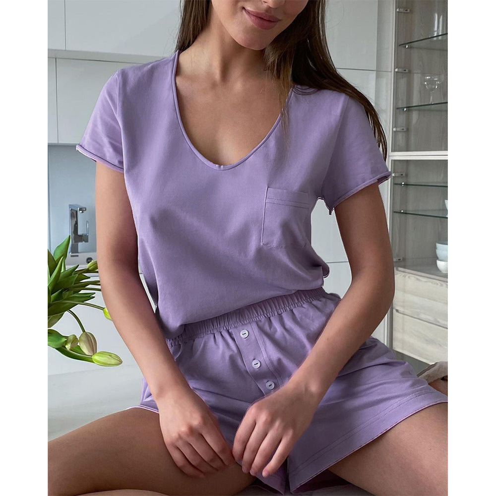 Damen Bequemes Loungewear-Set aus Baumwolle mit V-Ausschnitt R&B