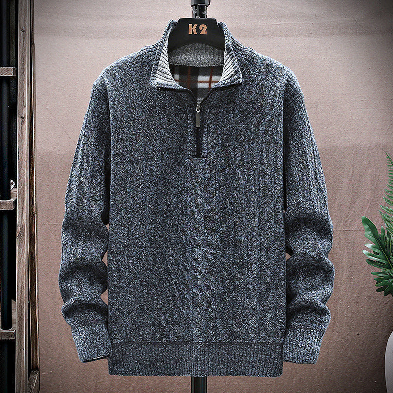 Herren Strickpullover mit Stehkragen und halbem Reißverschluss