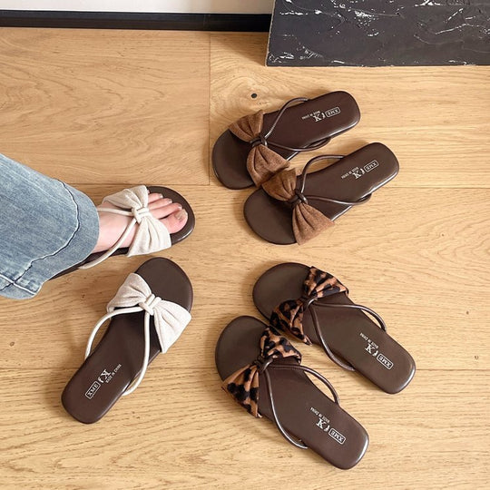 Damen elegante Riemchen-Sandalen mit großem Schleifenakzent R&B