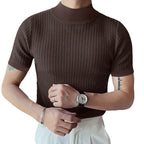 Herren modisches T-Shirt mit strukturiertem Muster und hohem Kragen