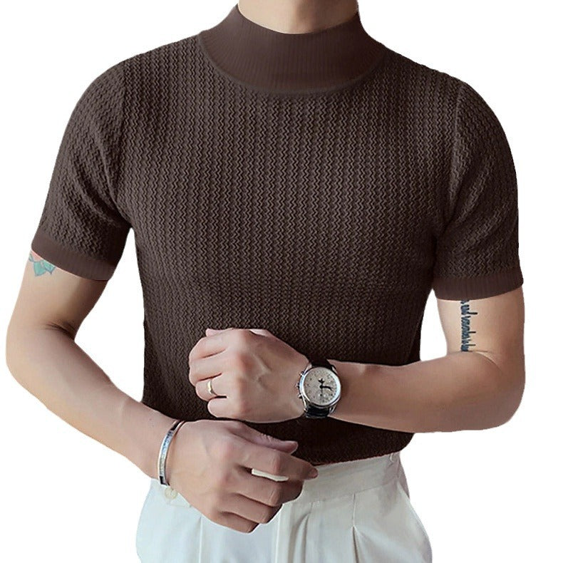 Herren modisches T-Shirt mit strukturiertem Muster und hohem Kragen