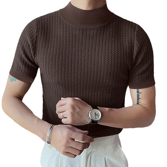 Herren modisches T-Shirt mit strukturiertem Muster und hohem Kragen R&B
