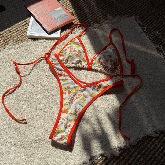 Damen Triangel-Bikini mit floralen Mustern und verstellbaren Trägern R&B