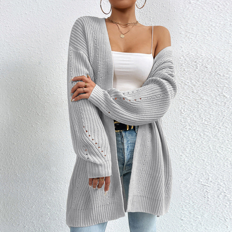 Damen Strickjacke mit luftiger Häkelstruktur und weitem Schnitt R&B