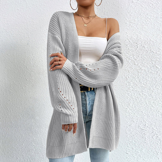 Damen Strickjacke mit luftiger Häkelstruktur und weitem Schnitt R&B