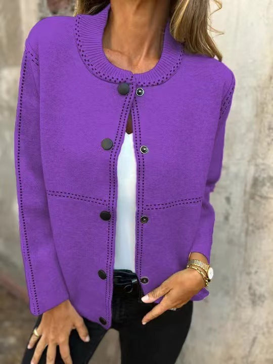 Damen Lockere Strickjacke mit Knöpfen und dekorativen Nähten R&B