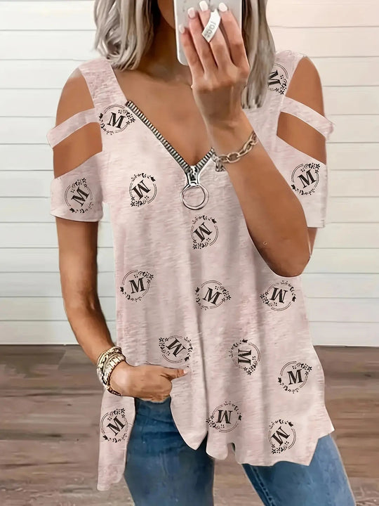 Damen modisches T-Shirt mit Reißverschluss R&B
