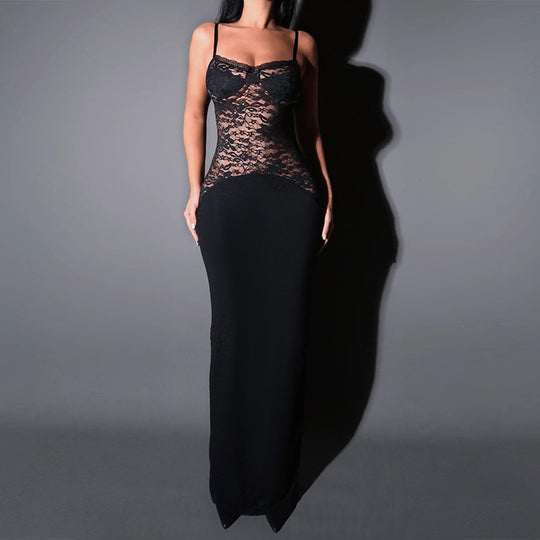 Damen elegantes Spitzenkleid mit figurbetontem Unterteil und verführerischem Oberteil R&B