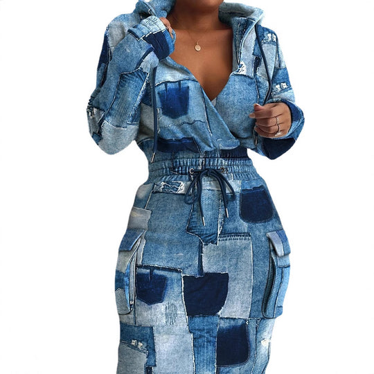 Damen lässiges Set mit modernem Zeitungsdruck R&B