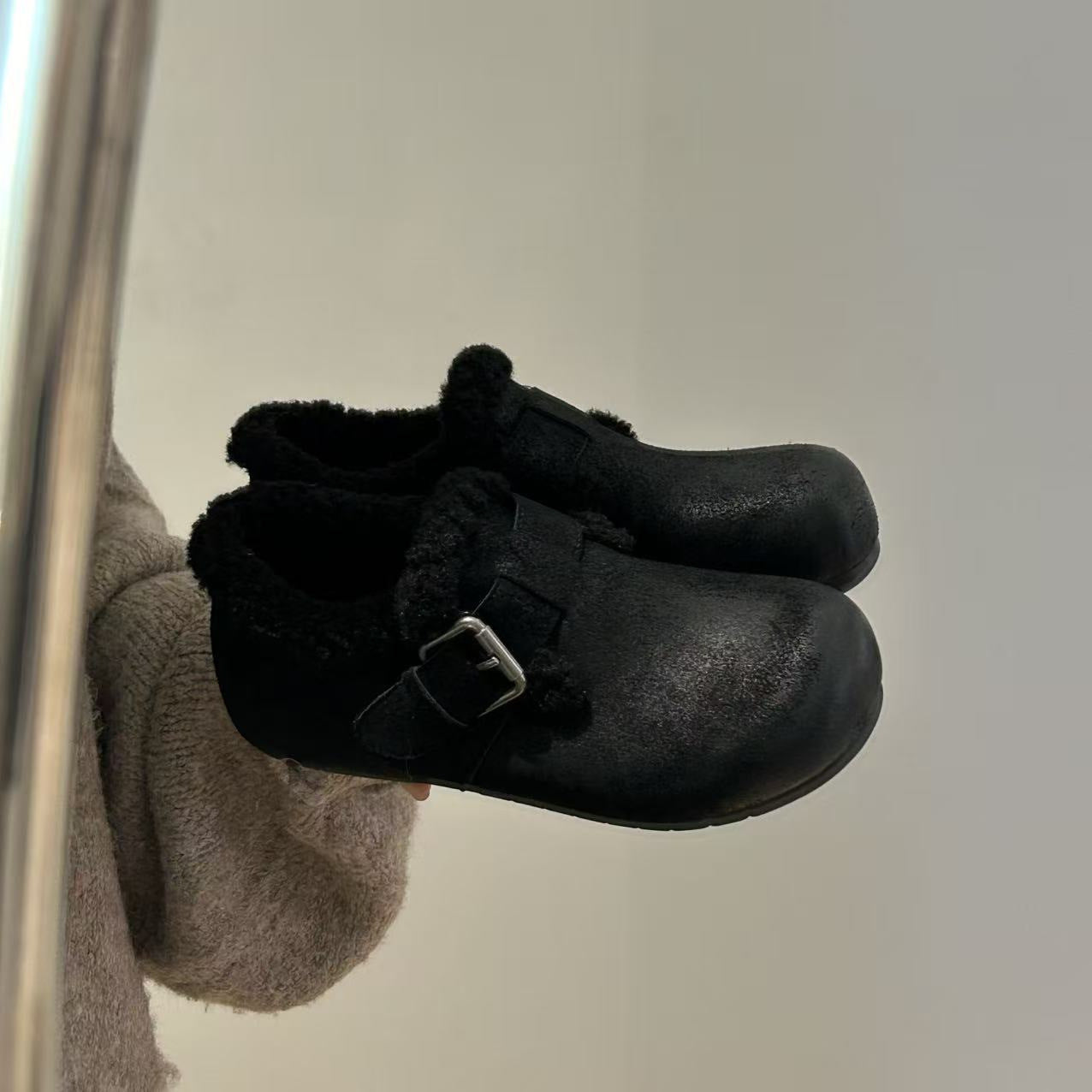 Damen Kuschelige Clogs mit weichem Kunstfell und modischem Schnallen-Design R&B