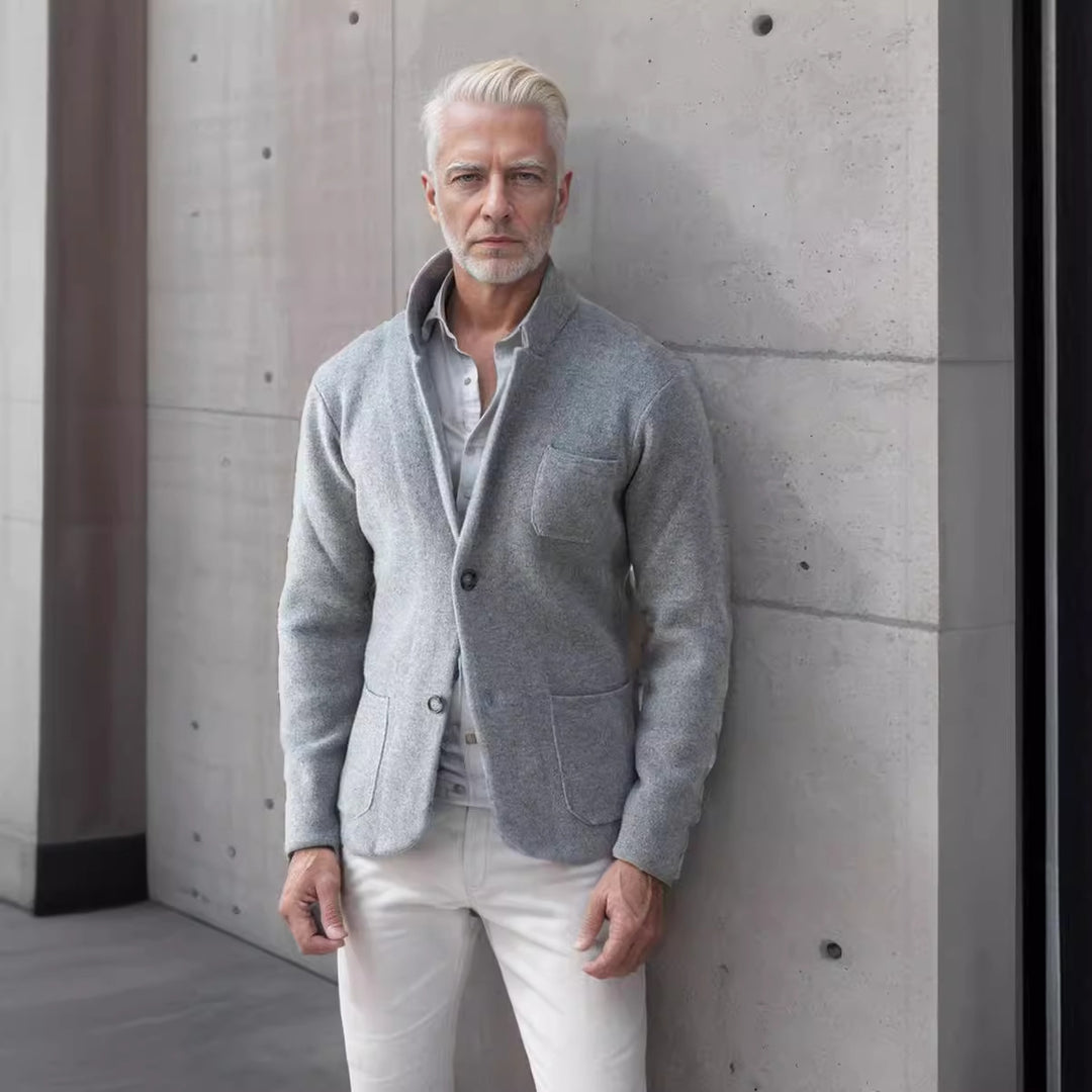 Herren modern geschnittener Strickmantel mit komfortablem Kragen und praktischen Taschen R&B