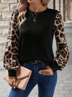 Damen Sweatshirt mit modischen Leopardenärmeln R&B