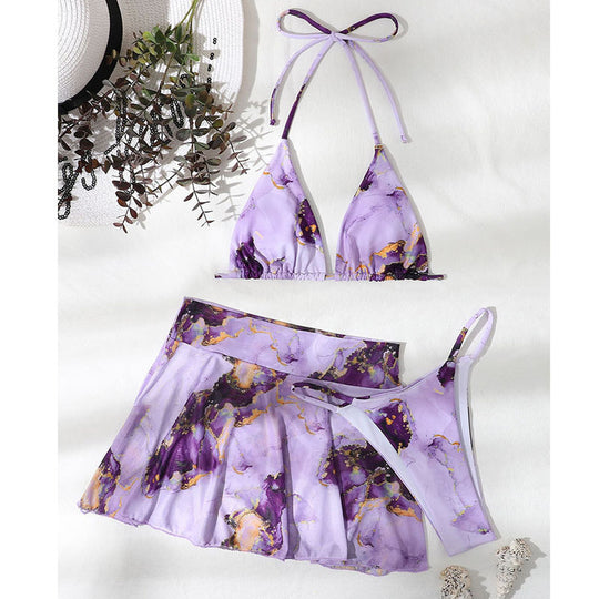 Damen Bikini-Set mit floralem Wickelrock und verstellbaren Trägern R&B