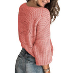 Damen luftiger Strickpullover mit modernen Lochmustern und weitem Schnitt R&B
