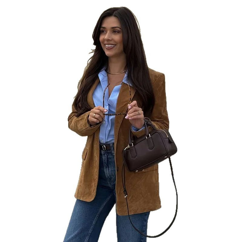 Damen Wildlederblazer mit eleganter Schnittführung und hochwertigen Details R&B