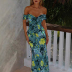 Damen Off-Shoulder Maxikleid mit floralem Muster und Rüschendetails R&B