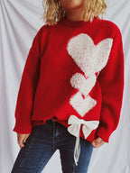Damen Pullover mit herzförmigem Design und dekorativer Schleife R&B
