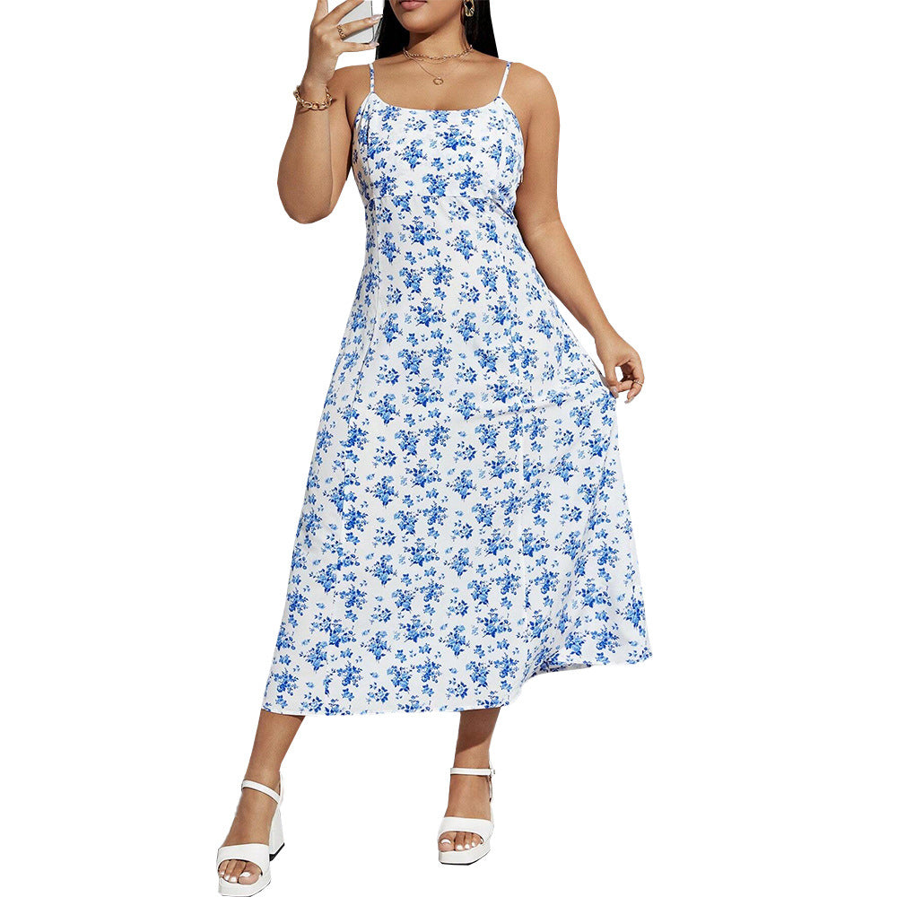 Damen florales Sommerkleid mit schmalen Trägern und leichtem Stoff R&B