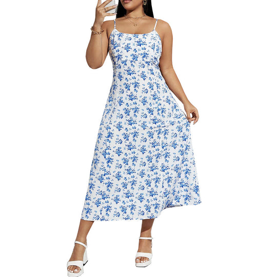 Damen florales Sommerkleid mit schmalen Trägern und leichtem Stoff R&B