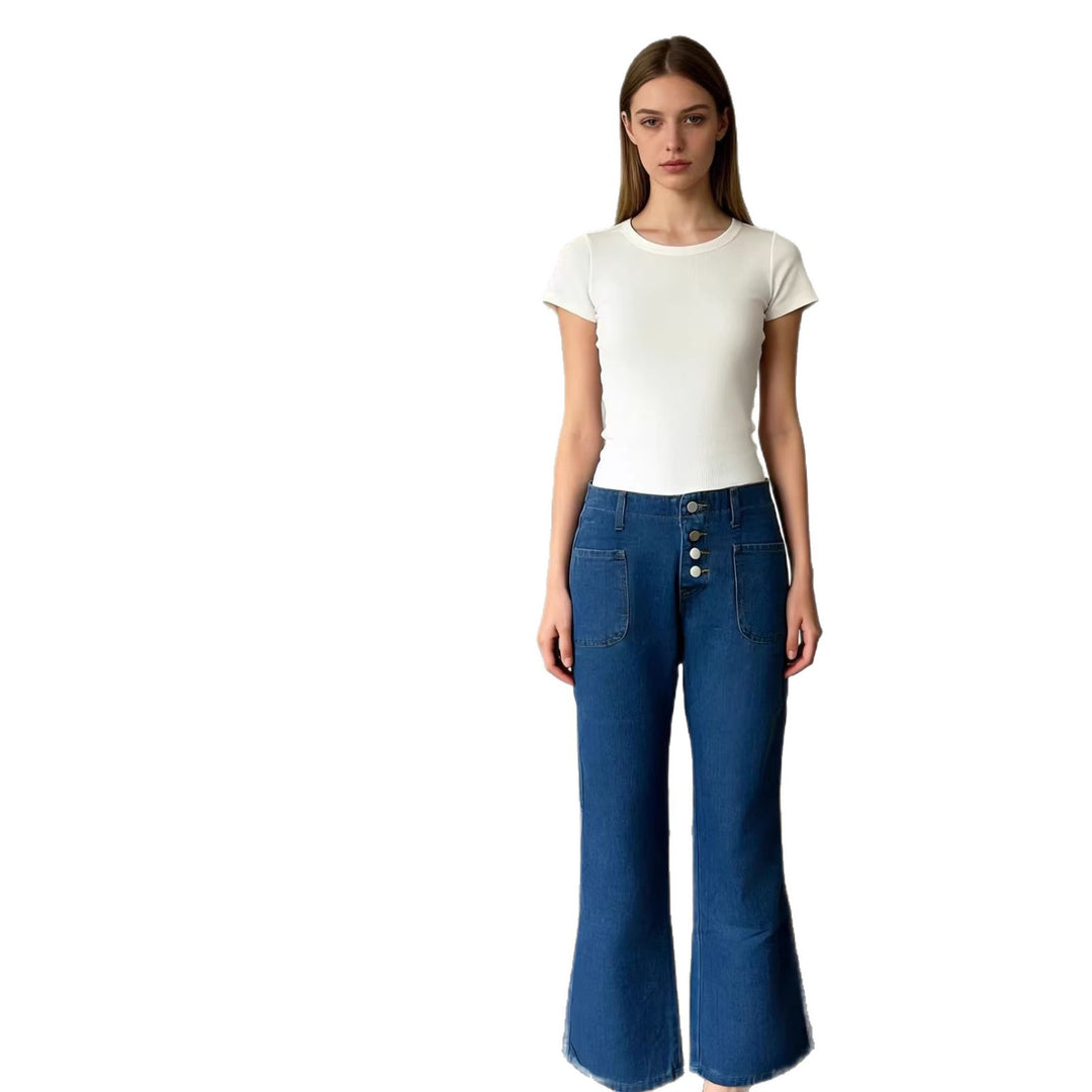 Damen Bootcut-Jeans mit hohem Bund und knöpfbarem Verschluss R&B