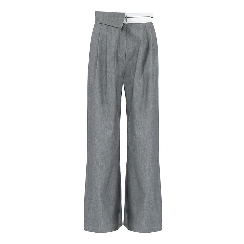 Damen Elegante weite Hose mit schickem Gürtel und Falten R&B